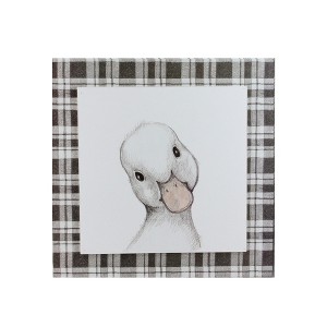Raz Imports 10" Decorative Black and White Duckling Drawing on Plaid Wall Art - 1 of 3