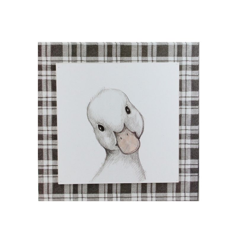 Raz Imports 10" Decorative Black and White Duckling Drawing on Plaid Wall Art, 1 of 4
