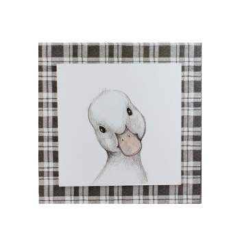 Raz Imports 10" Decorative Black and White Duckling Drawing on Plaid Wall Art