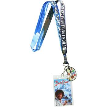 Bob Ross Lanyard Happy Accidents With Painting Charm And ID Holder Blue