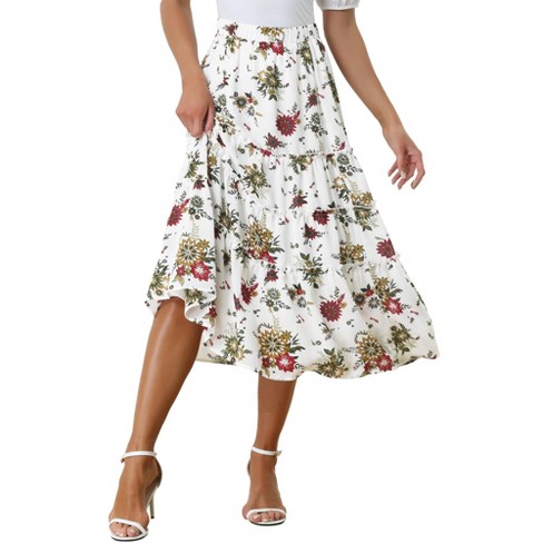 Allegra K Women's Floral Elastic Waist Tiered Ruffle Boho Midi