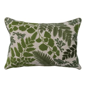 Storied Home Cotton Embroidered Lumbar Pillow with Botanical Prints, Green and Natural - 1 of 3