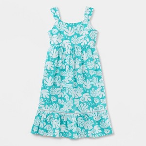 Girls' Adaptive Sleeveless Woven Floral Dress - Cat & Jack™ Turquoise Green - 1 of 4