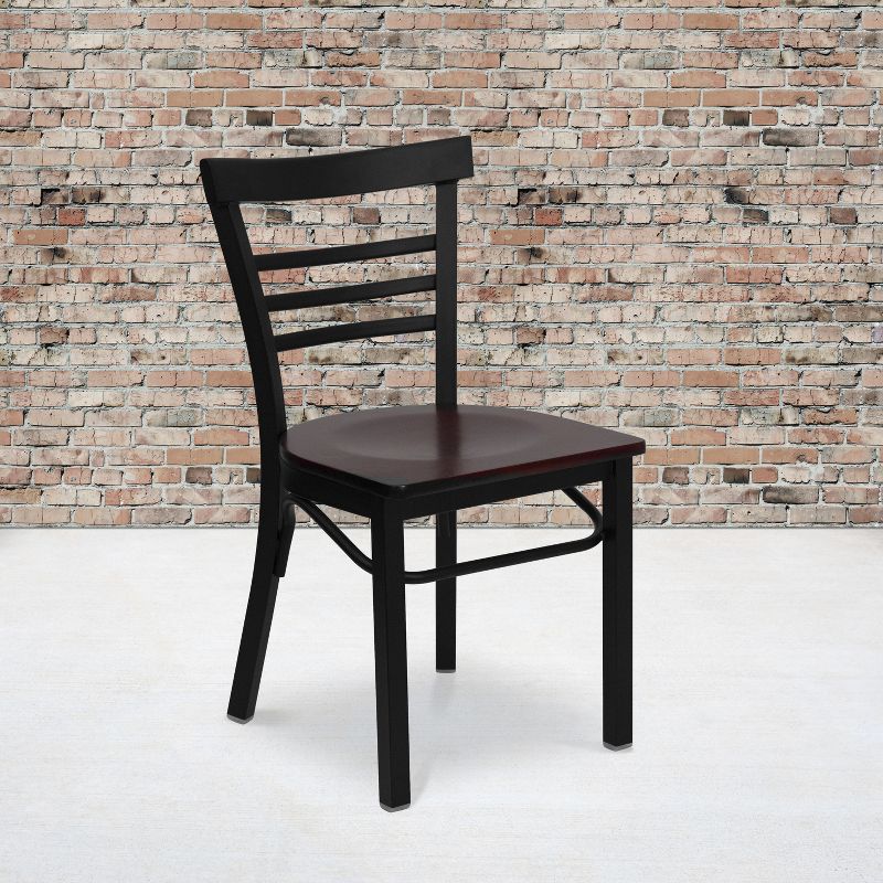 Flash Furniture Black Three-Slat Ladder Back Metal Restaurant Chair, 3 of 8