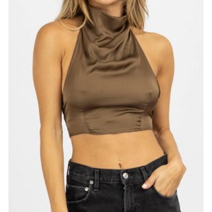 Women's SILKY OPEN BACK CROP TOP - OLIVACEOUS - 1 of 4