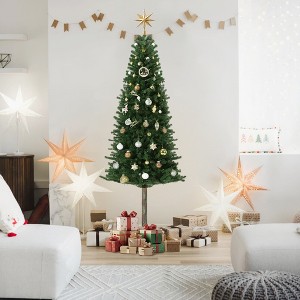 Pre-Lit Pencil Christmas Tree,Artificial Slim Xmas Tree with LED Warm White Lights&Metal Stand,Realistic Xmas Tree Holiday Party Decoration for Home - 1 of 4