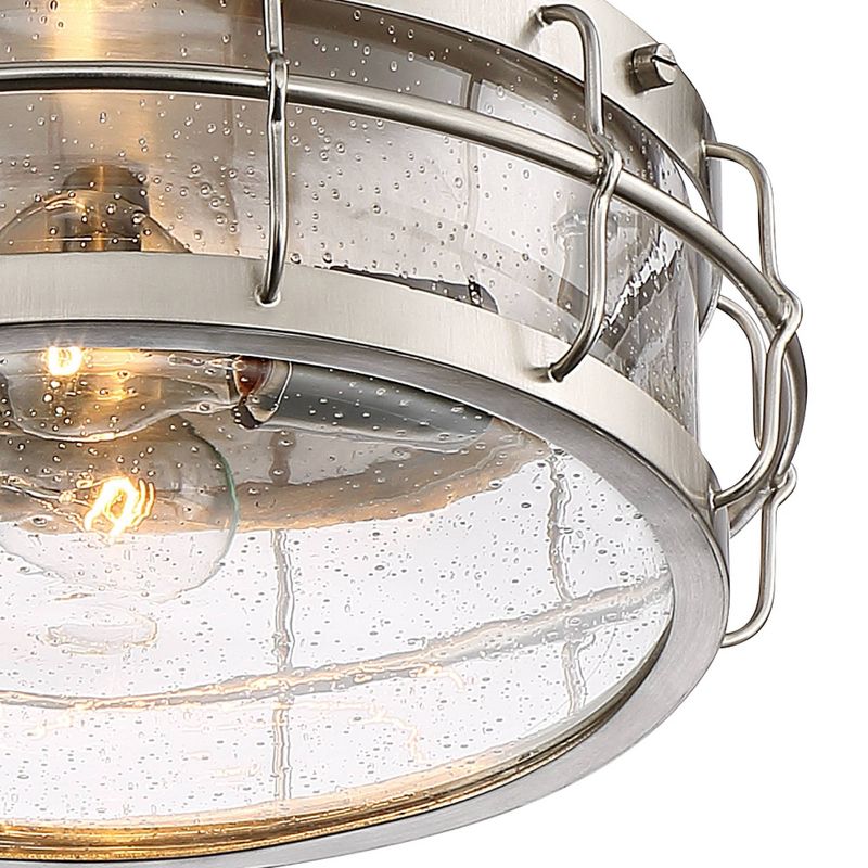 Possini Euro Design Aya Modern Industrial Ceiling Light Flush Mount Fixture 13 1/4" Wide Satin Nickel 2-Light Cage Clear Seeded Glass for Bedroom Home, 3 of 9
