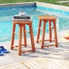 Tangkula Outdoor Wood Bar Stools Set of 2 w/Round Seat Footrest Patio Backless Barstools - 2 of 4