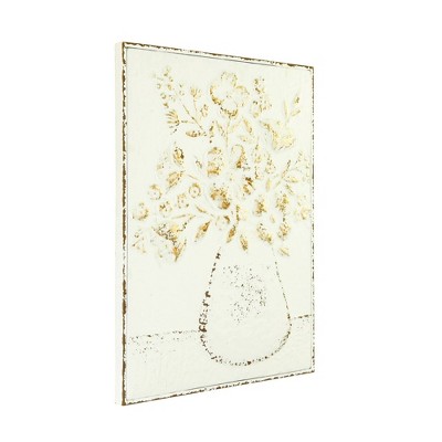 Rustic Charm Embossed Metal Floral Vase Wall Art, 24"x19"
