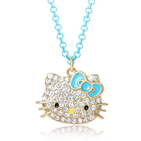 Sanrio Hello Kitty Girls Pave Fashion Jewelry Necklace - 16+3 Necklace,  Neon Blue - Officially Licensed Authentic