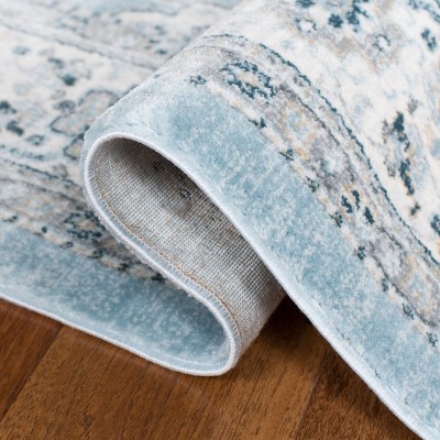 Isabella Blue and Creme Synthetic Oriental Runner Rug