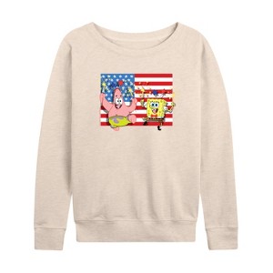 Women's - SpongeBob SquarePants - Patrick Sparkers Flag Lightweight French Terry Wide Neck Long Sleeve Shirt - 1 of 4