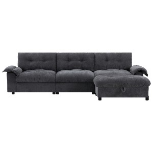 TIRAMISUBEST 104" L-Shaped Sectional Sofa - Multifunctional Armrest w/Charging Ports, Cup Holder & Storage Ottoman, Chenille Fabric - 1 of 4