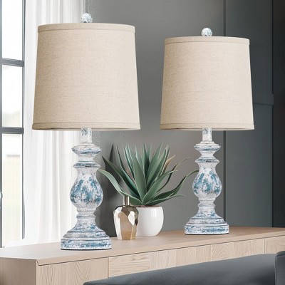 ROTTOGOON 22" Traditional Table Lamp Set of 2, Rustic Farmhouse for Living Room Bedroom, Vintage Bedside Nightstand Lamps with Linen Shades