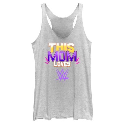 Women's Wwe This Mom Loves Wwe Racerback Tank Top - White Heather