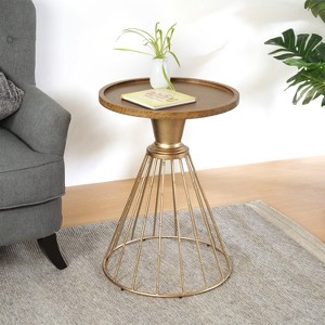 HOLLOW EDGE RETRO ART PINE SIDE TABLE, ANTIQUE GOLD - 1 of 4