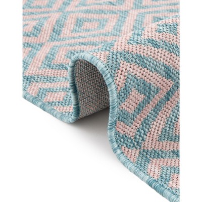 Pink and Aqua Geometric 9' x 12' Outdoor Area Rug