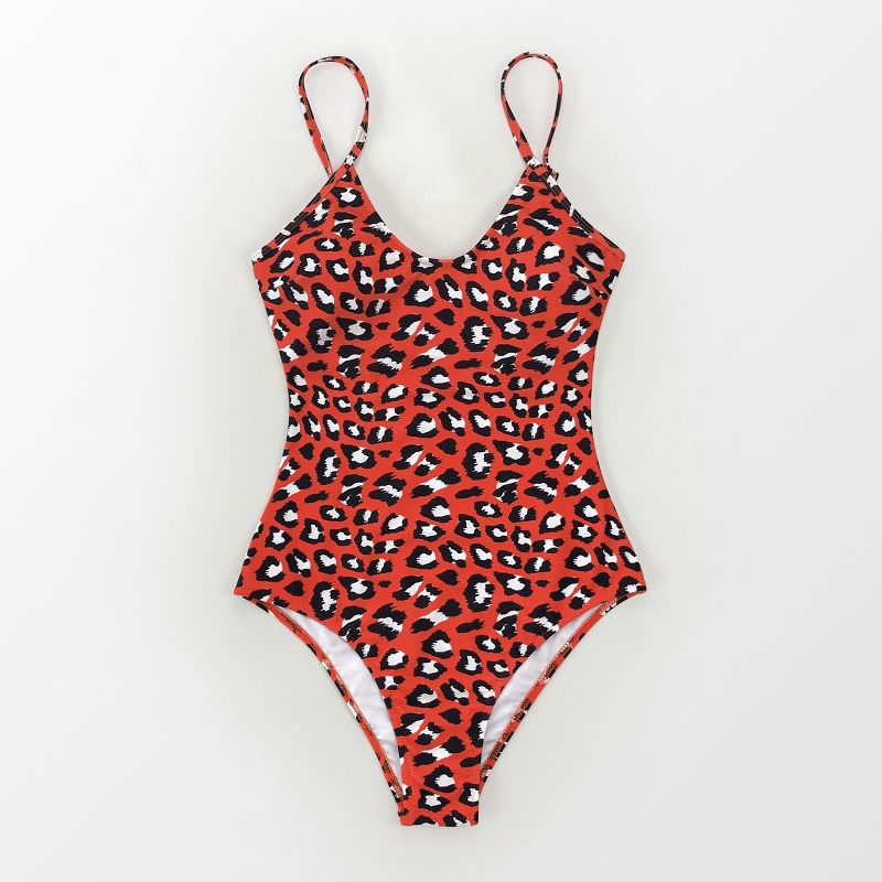 Women's Red Leopard Print One Piece Swimsuit Cutout Back Swimwear Bathing Suit-Cupshe- Red, 4 of 7