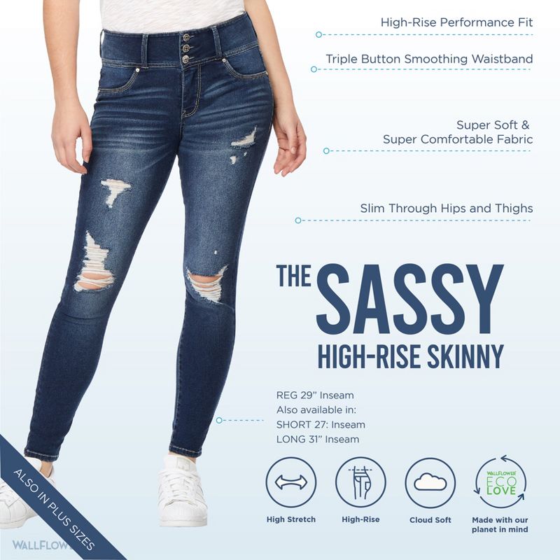 WallFlower Women's Sassy Skinny High-Rise Insta Soft Juniors Jeans (Standard and Plus), 4 of 10