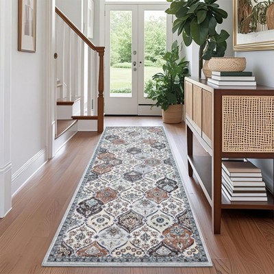 Washable Vintage Printed Rug Non Slip Low Pile Rug Soft Retro Throw Floor Cover Foldable Indoor Carpet for Living Room Bedroom Playroom Nursery