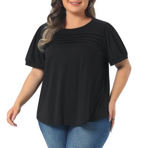 Women's Plus Size Crew Neck Short Sleeve Flowy Pleated Dressy Casual Tunic Blouses - Agnes Orinda - 1 of 4