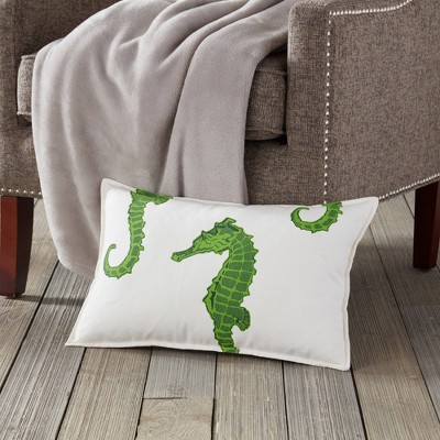 Green Seahorse Cotton Canvas Lumbar Pillow 22x14
