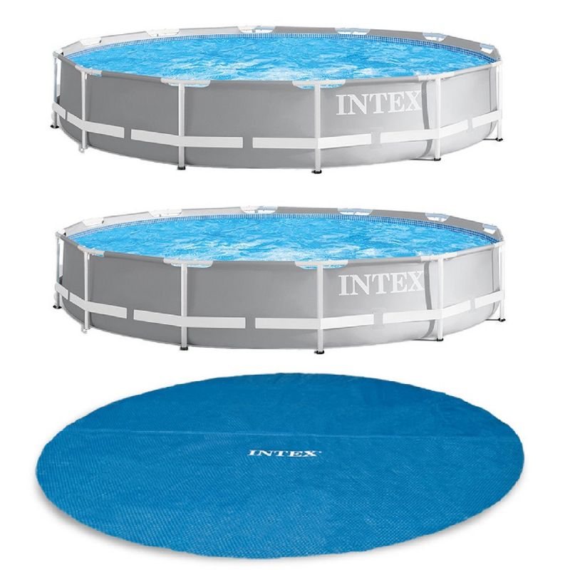 Intex 12ft x 30in Prism Frame Pool, Pump (2 Pack) w/ Pool Solar Cover Tarp,Blue, 1 of 7