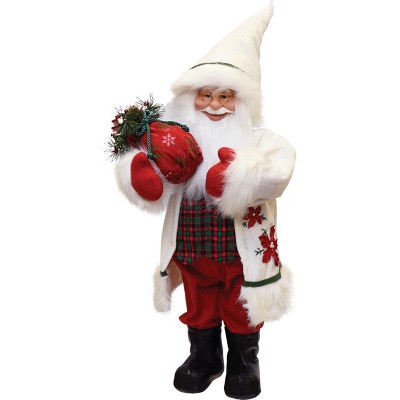 Northlight 25" White and Red Santa with Sack of Pine Christmas Figurine