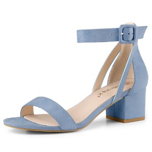 Allegra K Women's Open Toe Adjustable Ankle Strap Block Low Heel Sandals - 1 of 4