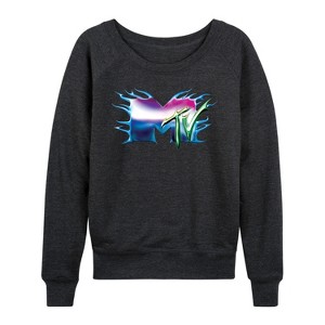 Women's - MTV - Logo Liquid Metal Lightweight French Terry Wide Neck Long Sleeve Shirt - 1 of 4