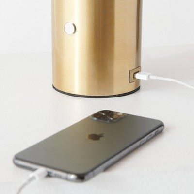 Kai 11" Antique Brass Globe Table Lamp with USB Port