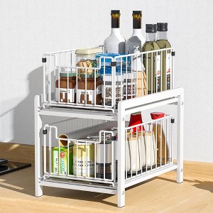 Under Sink Organizers and Storage, 2 Tier Sliding Basket Drawer Organizer, Pull Out Under Sink Cabinets Organizer, Metal Sliding Drawer  Closet Rack - 1 of 4