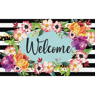 Evergreen Stripes and Flowers Embossed Indoor Outdoor Doormat Home Decor