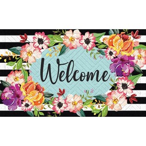 Evergreen Stripes and Flowers Embossed Indoor Outdoor Doormat Home Decor - 1 of 1