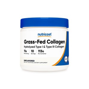 Nutricost Grass-Fed Collagen Powder 1LB (454 G) - Bovine Collagen Hydrolysate (Unflavored) - Collagen Peptides - 1 of 4