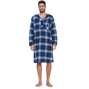 Ashford & Brooks Mens Flannel Plaid Long Sleep Shirt Henley Nightshirt - 1 of 4