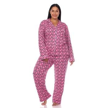Plus Size Long Sleeve Heart Print Pajama Set - White Mark
