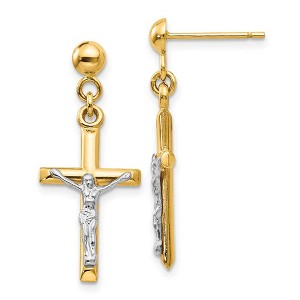 Black Bow Jewelry 3D Hollow Crucifix Dangle Post Earrings in 14k Two Tone Gold - 1 of 4