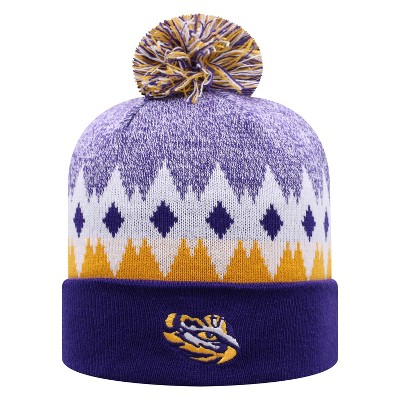 NCAA LSU Tigers Men's Jagged Knit Cuffed Beanie with Pom