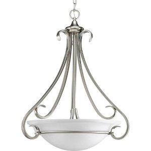 Progress Lighting Torino 3-Light Inverted Pendant, Brushed Nickel, Etched White Glass Bowl, Porcelain Material - 1 of 2