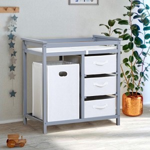Modern Baby Changing Table – with 3 Drawers, Laundry Hamper & Changing Pad for Nursery - 1 of 4