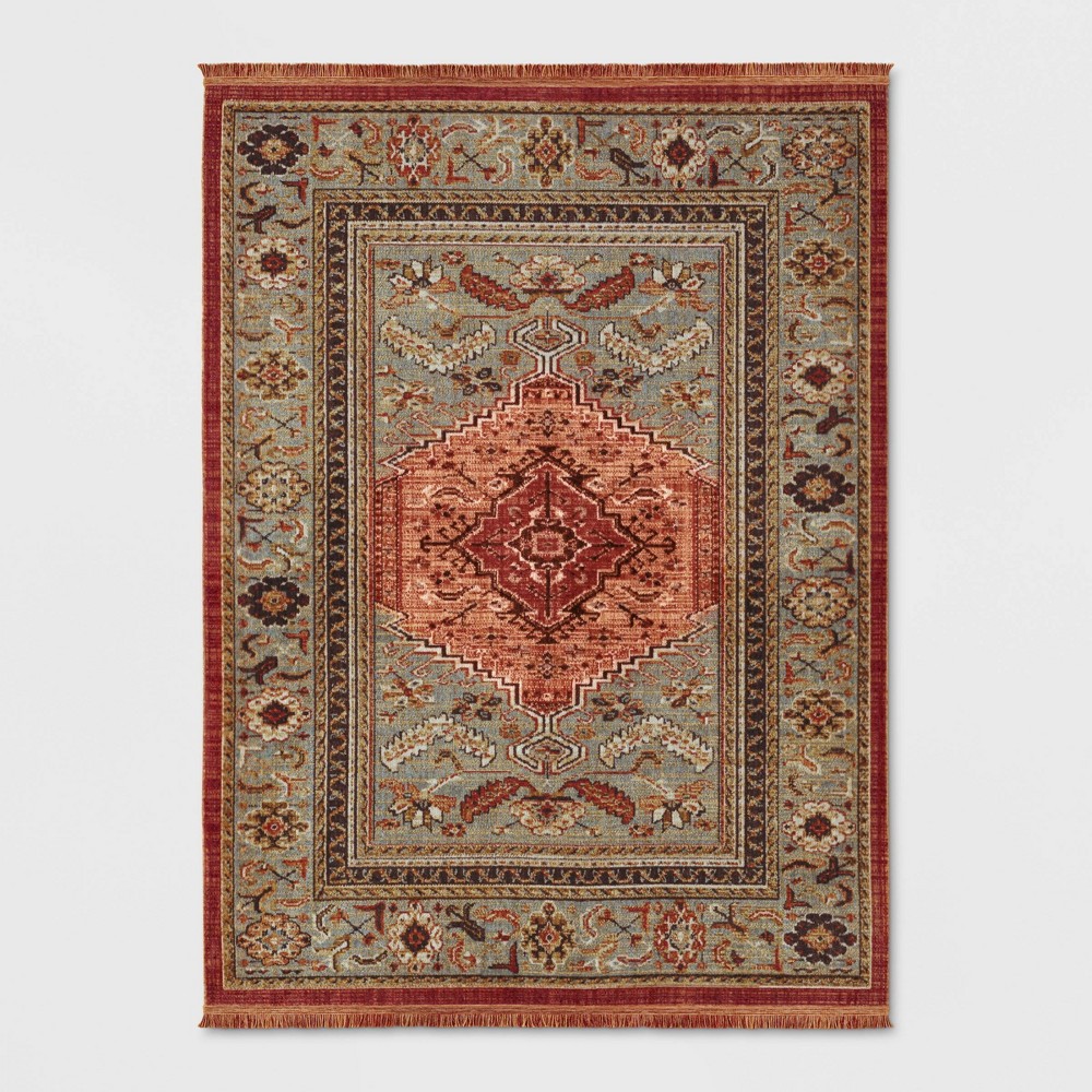 Photos - Area Rug 5'x7' Floral Woven Accent Rug Rust/Green - Threshold™