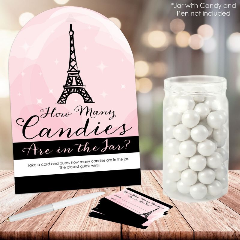 Big Dot of Happiness Paris, Ooh La La - How Many Candies Paris Themed Baby Shower or Birthday Party Game - 1 Stand and 40 Cards - Candy Guessing Game, 2 of 9