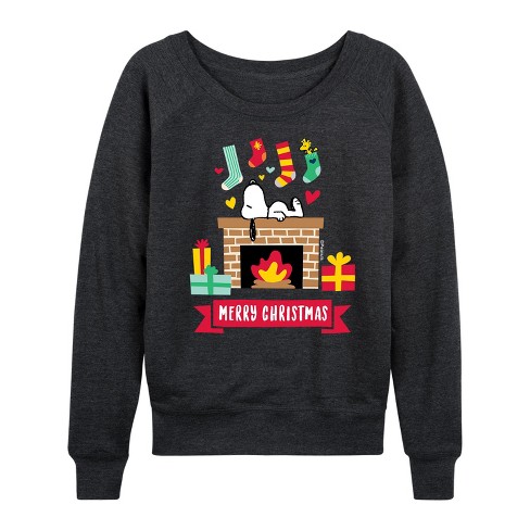 Women's - Peanuts - Snoopy Christmas Fireplace Lightweight French Terry Slouchy - image 1 of 4