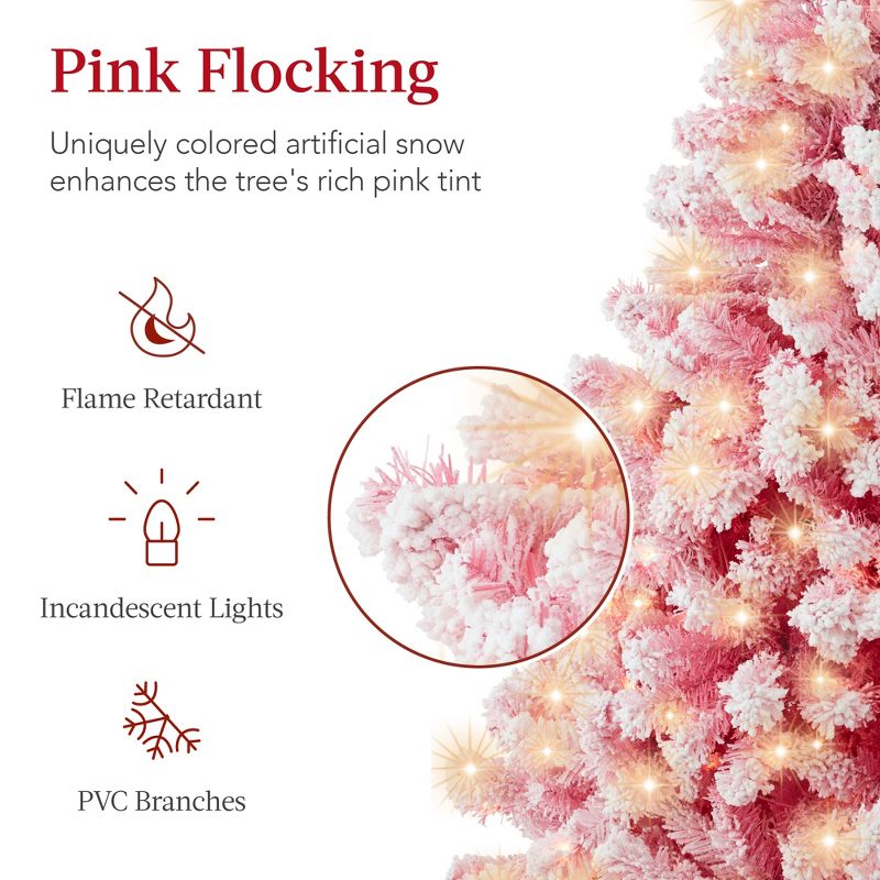 Best Choice Products Prelit Pink Artificial Christmas Tree, Snow Flocked Fir Holiday Decoration, 4 of 9