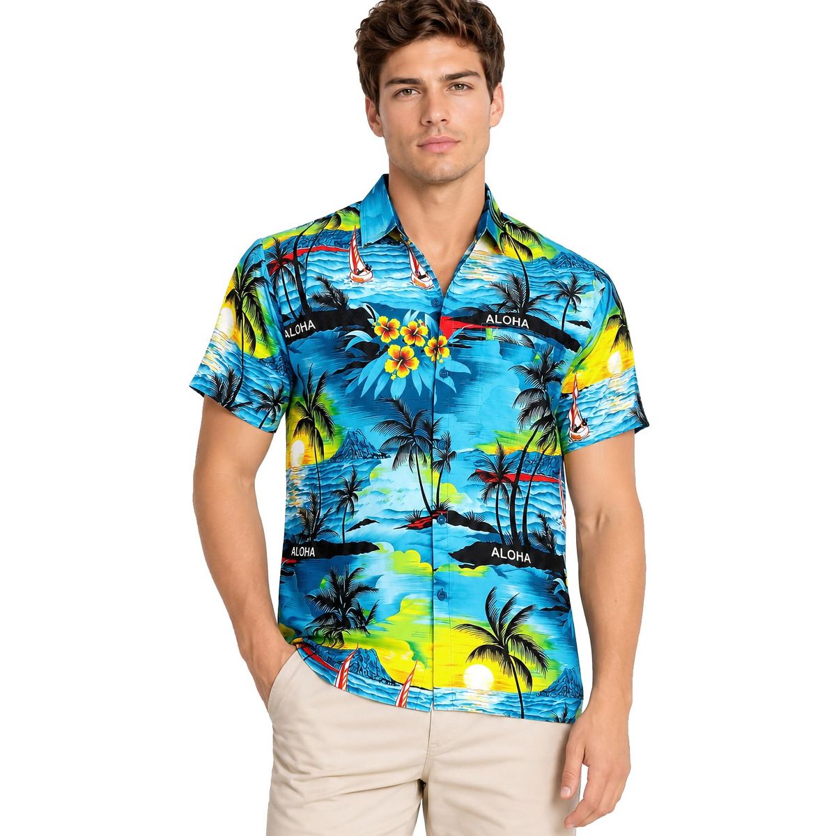 LA LEELA Mens Hawaiian Short Sleeve Button Down Shirt Men's Party Shirts Casual Vacation Summer Tropical Island Shirts for Men Funny 3XL Blue, Tree