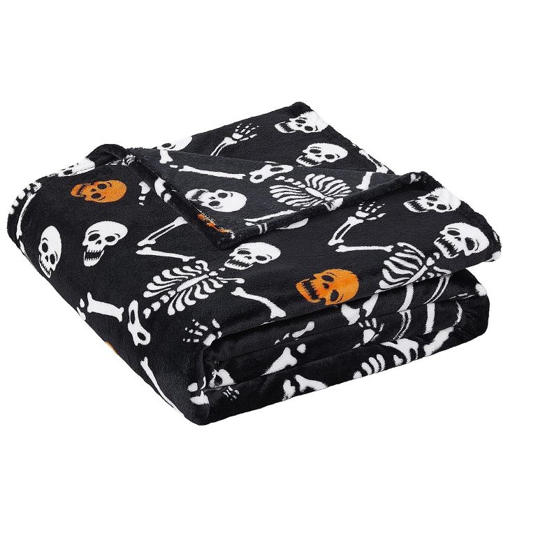 Kate Aurora Ultra Soft & Plush Oversized Orange & Black Halloween Spooky Skeletons Accent Throw Blanket - 50 In. W X 70 In. L, 3 of 4
