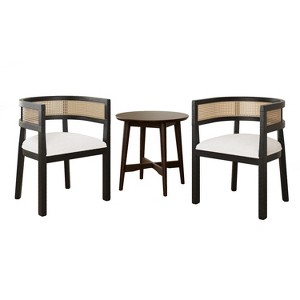 Christopher Knight Home Allen 3 Pieces Mid-Century Modern Wood and Cane Seating Set - 1 of 4