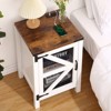 18" Rustic Farmhouse Nightstand | Wood Side Table with Charging Station, Adjustable Shelf & Mesh Barn Door – Bedroom, Living Room - 2 of 4