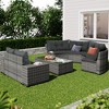 Sapphtopaz Patio Furniture Set Wicker Sectional Outdoor Chairs with Acacia Wood Legs, Glass Coffee Table for Garden, Backyard, Terrace - 4 of 4